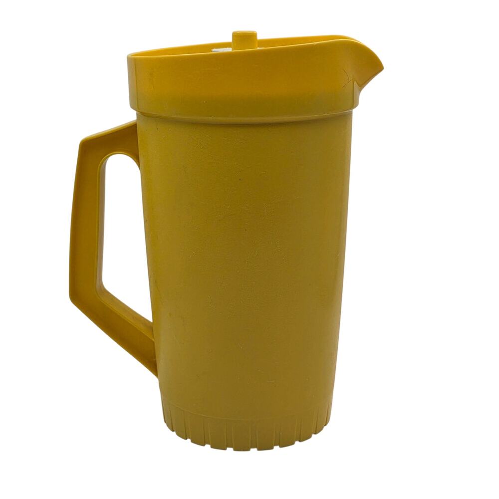 Tupperware Yellow Beverage Pitcher with Push Button Seal Lid, 70s Retro Vintage